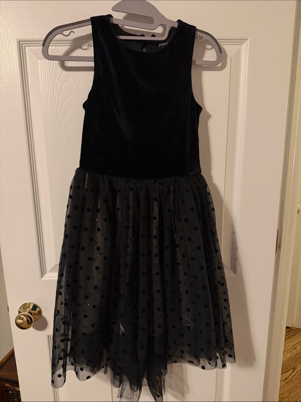 Zunie Black Velvet Polka Dot Tulle Girls' Dress